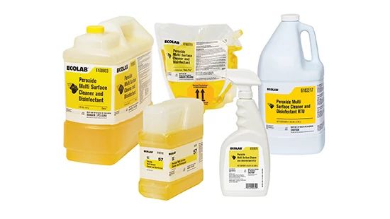Multiple containers of Ecolab Peroxide Multi-Surface Cleaner and Disinfectant